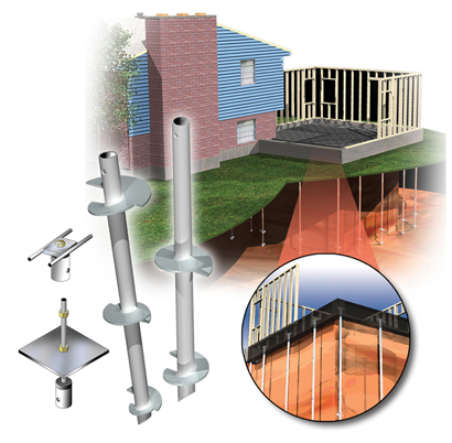 Dwyer's helical pile and anchor systems application on a residence to stabilize residential foundations.