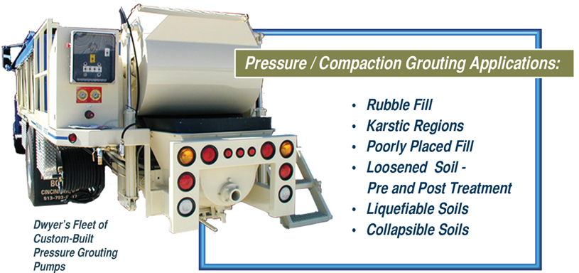 Dwyer's fleet of custom-built pressure grouting pumps & applications.