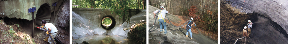 Shotcrete applied to bridges, overpasses, and reinforcing walls.