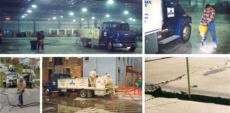Lifting sunken concrete at parking lots, warehouses, streets, garages and much more!