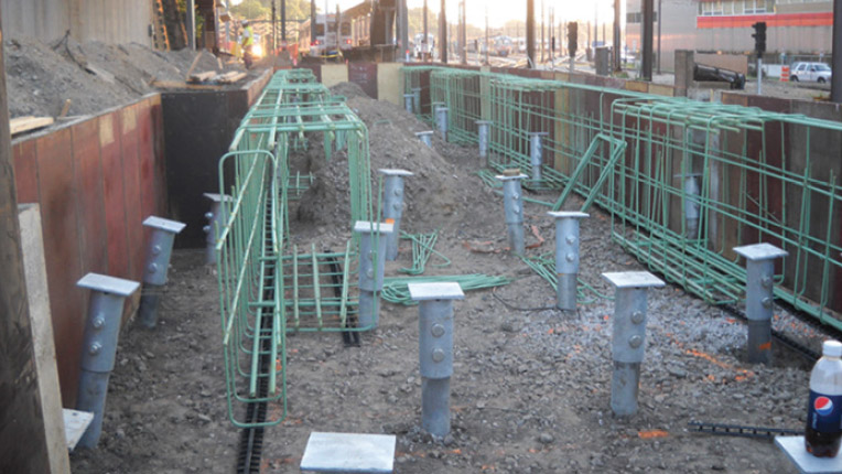 an image of a commercial work site with Soil nails sticking out