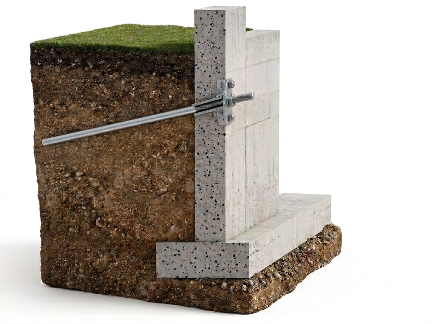A graphic demonstration of how a steel tie-back system works for foundation repair